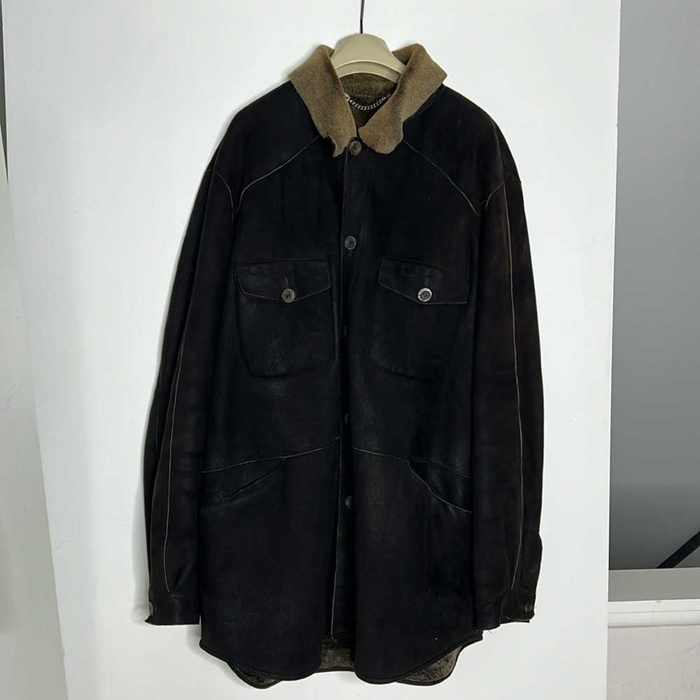 Italian Men’s Sz 50 Brown Shearling Shirt Jacket Shaket